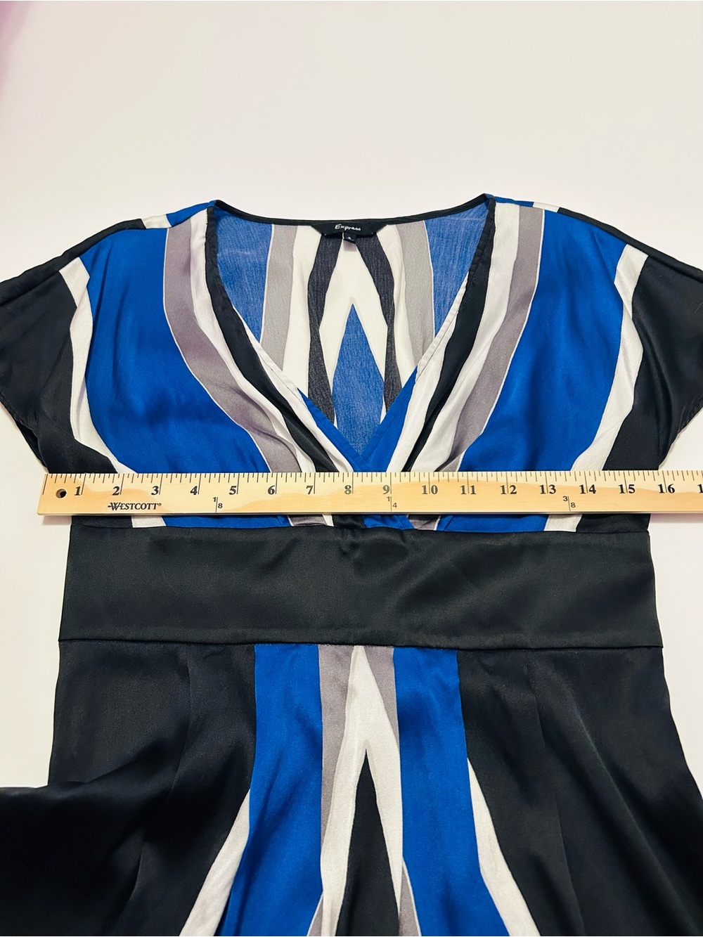Vintage Express Silk Blend Colorblock Geometric Dress Y2K Geometric Empire - Picture 10 of 10